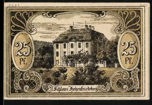 Notgeld Hohenfriedeberg, 25 Pf, Schloss Hohenfriedeberg und Protest. Kirche