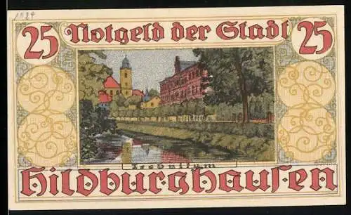 Notgeld Hildburghausen, 25 Pfennig, Stadtansicht mit Fluss und Wappen, Nr. 120135