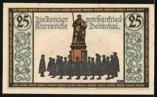 Notgeld Jena, 1921, 25 Pf, Engel und Denkmal, Gültigkeit drei Monate