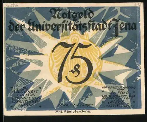 Notgeld Jena, 1921, 75 Pfennig, Universitätsstadt und Ernst Haeckel Abbildung