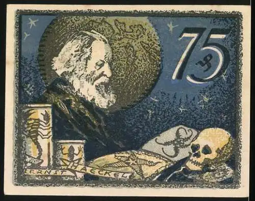 Notgeld Jena, 1921, 75 Pfennig, Universitätsstadt und Ernst Haeckel Abbildung