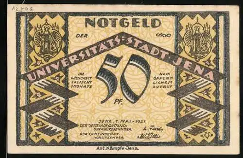 Notgeld Jena 1921, 50 Pfennig, Universitätsstadt und St. Michael Kirche Abbildung