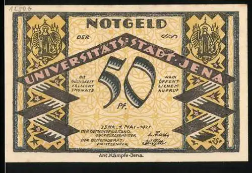 Notgeld Jena, 1921, 50 Pfennig, Universitätsstadt Jena mit Fuchsturm Abbildung