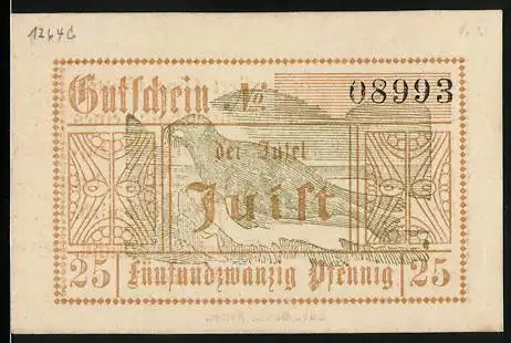 Notgeld Juist, 1919, 25 Pfennig, Gültigkeitshinweis und Seriennummer 08993