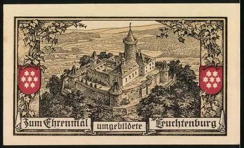 Notgeld Kahla 1921, 50 Pfennig, Burg Leuchtenburg und Zitat von Friedrich Nietzsche