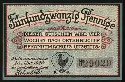 Notgeld Kaltennordheim, 1920, 25 Pf., Das alte stürzt, es ändert sich die Zeit, und neues Leben blüht aus den Ruinen