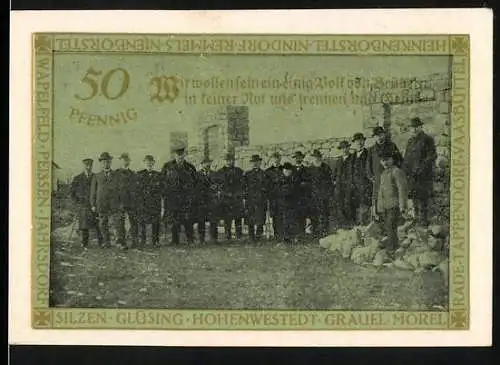 Notgeld Hohenwestedt, 1921, 50 Pfennig, Einweihung des Ehrenmals des Kirchspiels Hohenwestedt