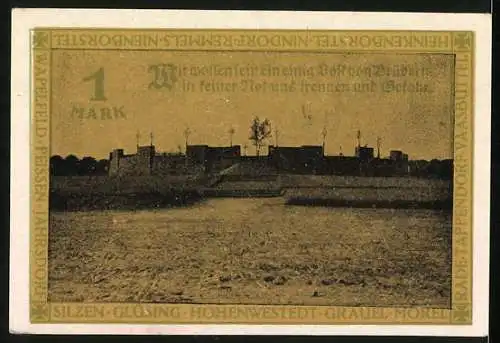 Notgeld Hohenwestedt 1921, 1 Mark, Erinnerungsschein an Einweihung des Ehrenmals des Kirchspiels Hohenwestedt