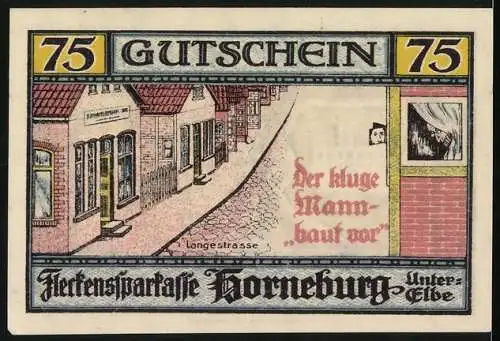 Notgeld Horneburg 1921, 75 Pfennig, Vorderseite Wappen Rückseite Lange Strasse