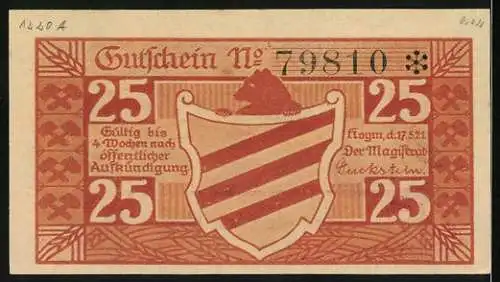 Notgeld Hoym, 1921, 25 Pfennig, Landwirtschaft und Industrie, Wappen und Löwe