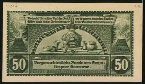 Notgeld Hoym / Anhalt, 1921, 50 Pfennig, Das alte Hoym 13. 1700 und vorgeschichtliche Funde aus Hoym