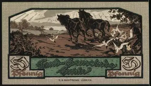 Notgeld Eutin, 1921, 50 Pfennig, Fachwerkhaus und Pferdegespann