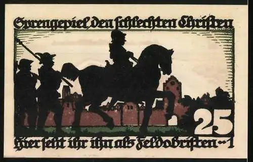 Notgeld Vechta 1922, 25 Pfennig, Festung Vechta und Silhouetten von Soldaten und Reitern