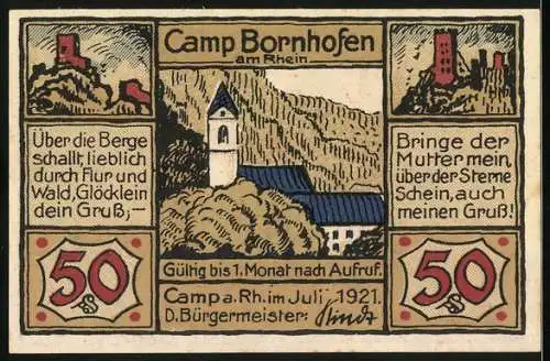 Notgeld Camp Bornhofen, 1921, 50 Pfennig, Ave Maria und Landschaftansichten