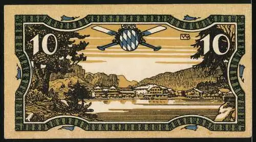 Notgeld Königssee, 1921, Zehn Pfennig, Landschaft und Rauten-Muster, signiert vom Bürgermeister