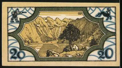 Notgeld Königssee 1921, 20 Pfennig, Landschaftsmotiv mit Bergen und Baum