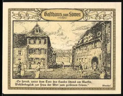 Notgeld Emmendingen, 1921, 50 Pfennig, Gasthaus zum Löwen und Stadtwappen mit Ritter