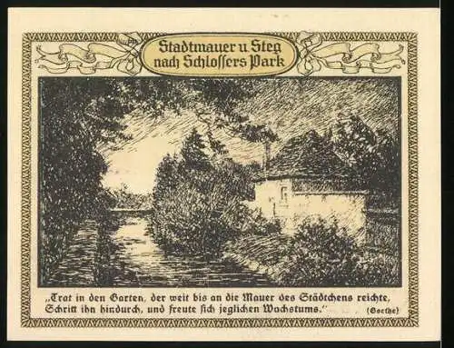 Notgeld Emmendingen, 1921, 50 Pfennig, Stadtwappen und Stadtmauer mit Zitat von Goethe