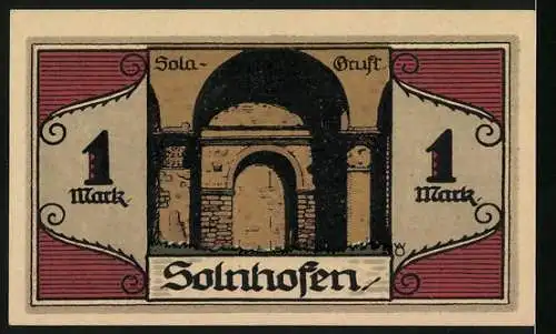 Notgeld Solnhofen, 1 Mark, Bild von Alois Senefelder und Solagruft, 1921