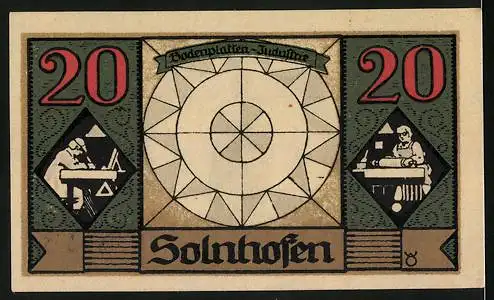 Notgeld Solnhofen, 20 Pfennig, Gründer der Lithographie Alois Senefelder, Bodenplatten-Muster