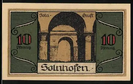 Notgeld Solnhofen, 1921, 10 Pfennig, Solagruft und Aloys Senefelder