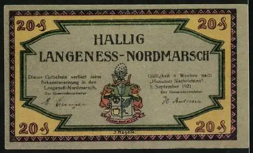 Notgeld Hallig Langeness-Nordmarsch, 1921, 20 Pfennig, Zerstörende Wirkung einer Mine