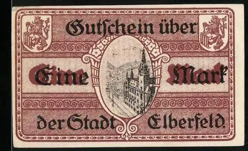 Notgeld Elberfeld, 1918, Eine Mark, Gutschein über eine Mark der Stadt Elberfeld, Seriennummer C 36242