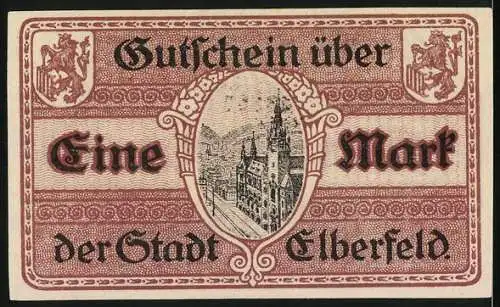 Notgeld Elberfeld 1918, Eine Mark, Stadtwappen und Stadtansicht