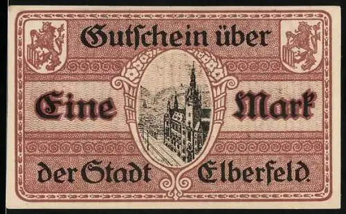 Notgeld Elberfeld, 1918, Eine Mark, Gutschein der Stadt Elberfeld, Serie A Nr. 14053