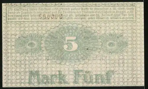 Notgeld Frankfurt a. M., 1918, 5 Mark, Gutschein von Frankfurter Maschinenbau-Akt.-Ges. mit Seriennummer 306603