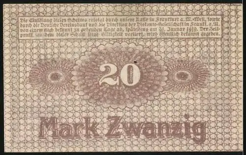 Notgeld Frankfurt a. M., 1918, 20 Mark, Frankfurter Maschinenbau-Akt.-Ges., braun, Seriennummer 119