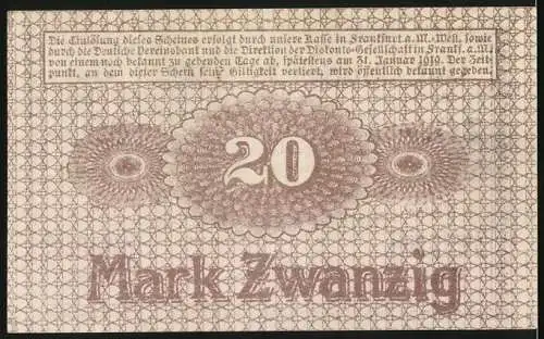 Notgeld Frankfurt am Main 1918, 20 Mark, Gutschein der Frankfurter Maschinenbau-Aktiengesellschaft