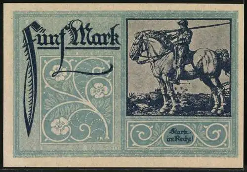 Notgeld Frankfurt am Main 1918, Fünf Mark, Gutschein mit Reiterdarstellung