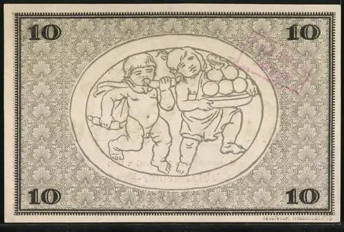 Notgeld Rudolstadt, 1918, 10 Mark, Gutschein mit Löwe und Kinderillustration rückseitig