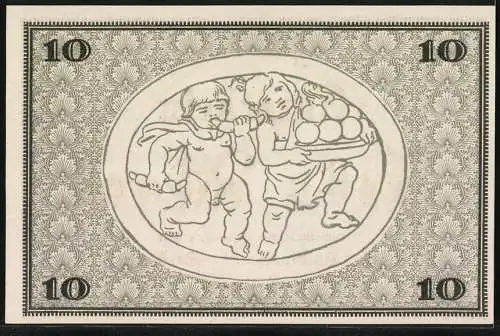 Notgeld Rudolstadt 1918, 10 Mark, Gutschein mit Löwenwappen und spielenden Kindern