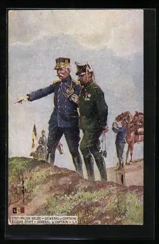 Künstler-AK Etat-Major Belge, General et Capitaine