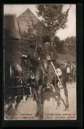 AK Belgian Cavalryman on captured German horse