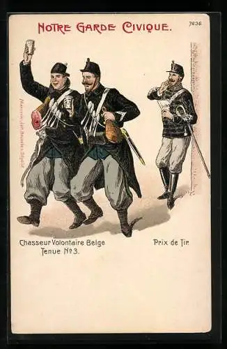 Lithographie Notre Garde Civique, Chasseur Volontaire Belge Tenue No. 3