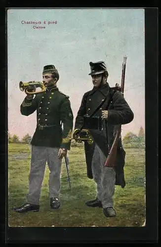 AK Chasseurs a pied, Clairons, belgische Jäger in Uniform