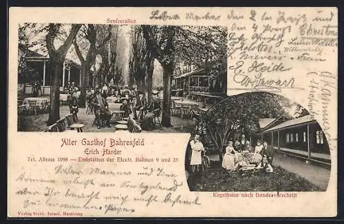 AK Bahrenfeld /Hamburg-Altona, Alter Gasthof E. Harder, Gartenansicht Seufzer-Allee, Kegelbahn