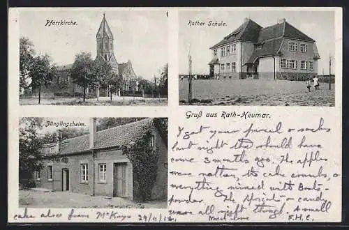 AK Köln-Heumar, Jünglingsheim, Rather Schule, Pfarrkirche