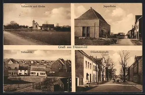 AK Köln-Dünnwald, Teilansicht und Kirche, Jugendheim, Odenthalerstrasse