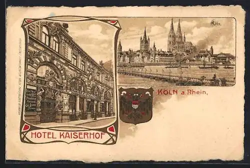 Lithographie Köln /Rh., Hotel Kaiserhof, Stadtansicht mit Rheinbrücke