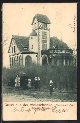 AK Köln-Lindenthal, Kinder am Gasthaus Waldschenke im Stadtwald, Inh. Joh. Wienand