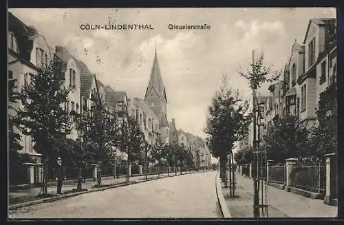 AK Köln-Lindenthal, Gleuelerstrasse mit Kirche