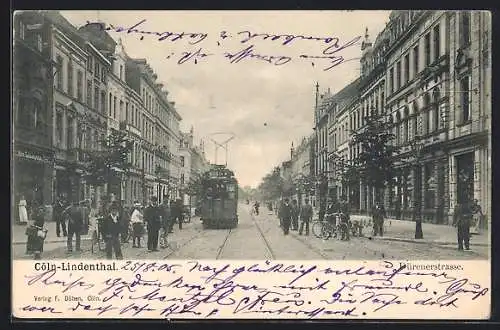 AK Köln-Lindenthal, Dürenerstrasse mit Strassenbahn