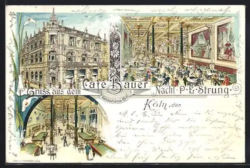 Lithographie Köln, Café Bauer, Inh. P. E. Strung, Hohestrasse 69-71