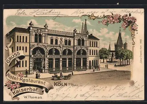 Lithographie Köln, Hotel-Restaurant Kaiserhof von W. Thomas, Salomonsgasse 11