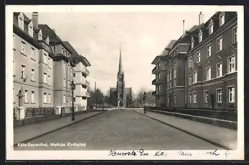 AK Köln-Bayenthal, Wohnhäuser am Mathias Kirchplatz