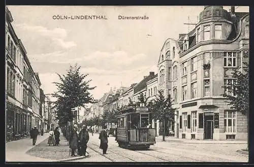 AK Köln-Lindenthal, Dürenerstrasse mit Restaurant und Strassenbahn